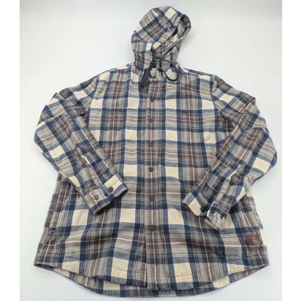 LL Bean Scotch Plaid Flannel‎ Hoodie Men S Shacket Slightly Fitted Jacket 508169